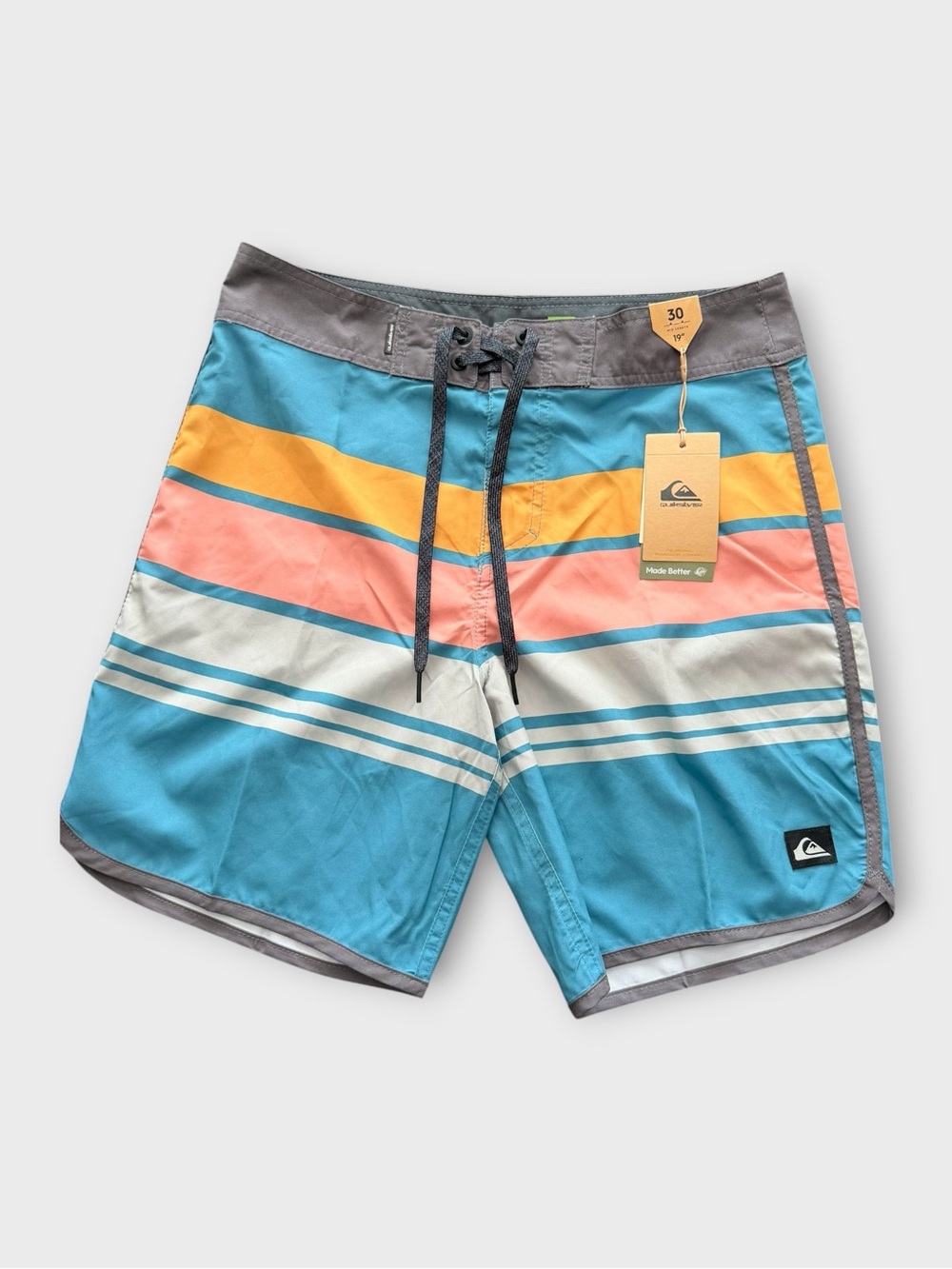 Quiksilver Men’s Turquoise, Coral & Yellow Striped Hybrid Shorts